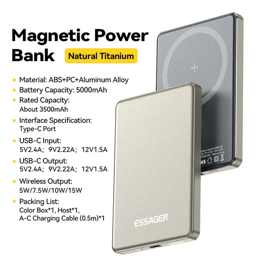 Thin Wireless Power Bank Magnetic 20W 5000Mah Portable Fast Charging External Battery for Magsafe for Iphone 15 14 13 12