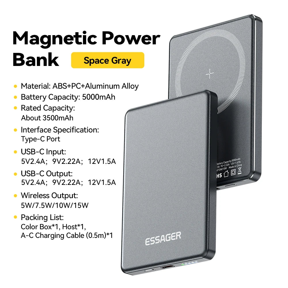 Thin Wireless Power Bank Magnetic 20W 5000Mah Portable Fast Charging External Battery for Magsafe for Iphone 15 14 13 12