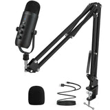 Professional USB Streaming Podcast PC Microphone Studio Cardioid Condenser Mic Kit with Boom Arm for Recording Youtube