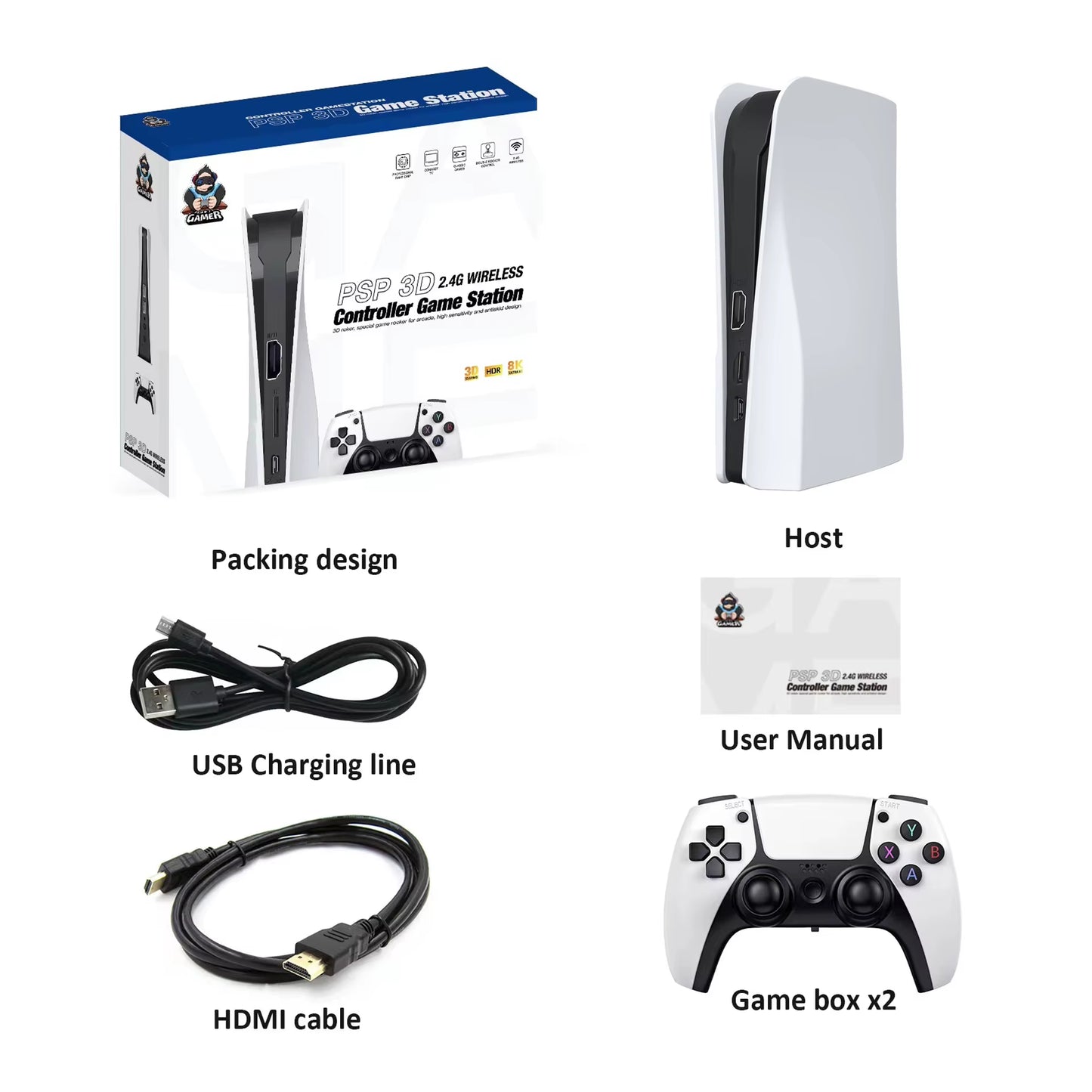 NEW Q10 3D Game Stick 128G Video Game Console Retro 4K Home Console 2.4G Double Wireless Game Controller Supporting for PSP Gift